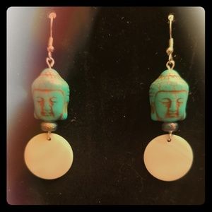 Turquious Buddha head earrings with abalone shell